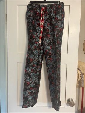 Zadig & Voltaire Black Floral Print Drawstring Pants with Red & Blue Accents